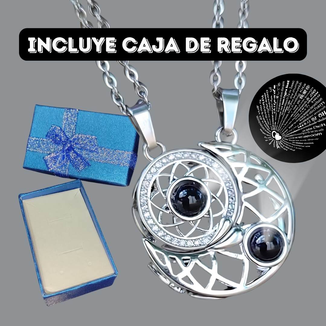 Collares Conexión Magnética Sol y Luna - TE AMO 100 Idiomas (AMBAS CADENAS)