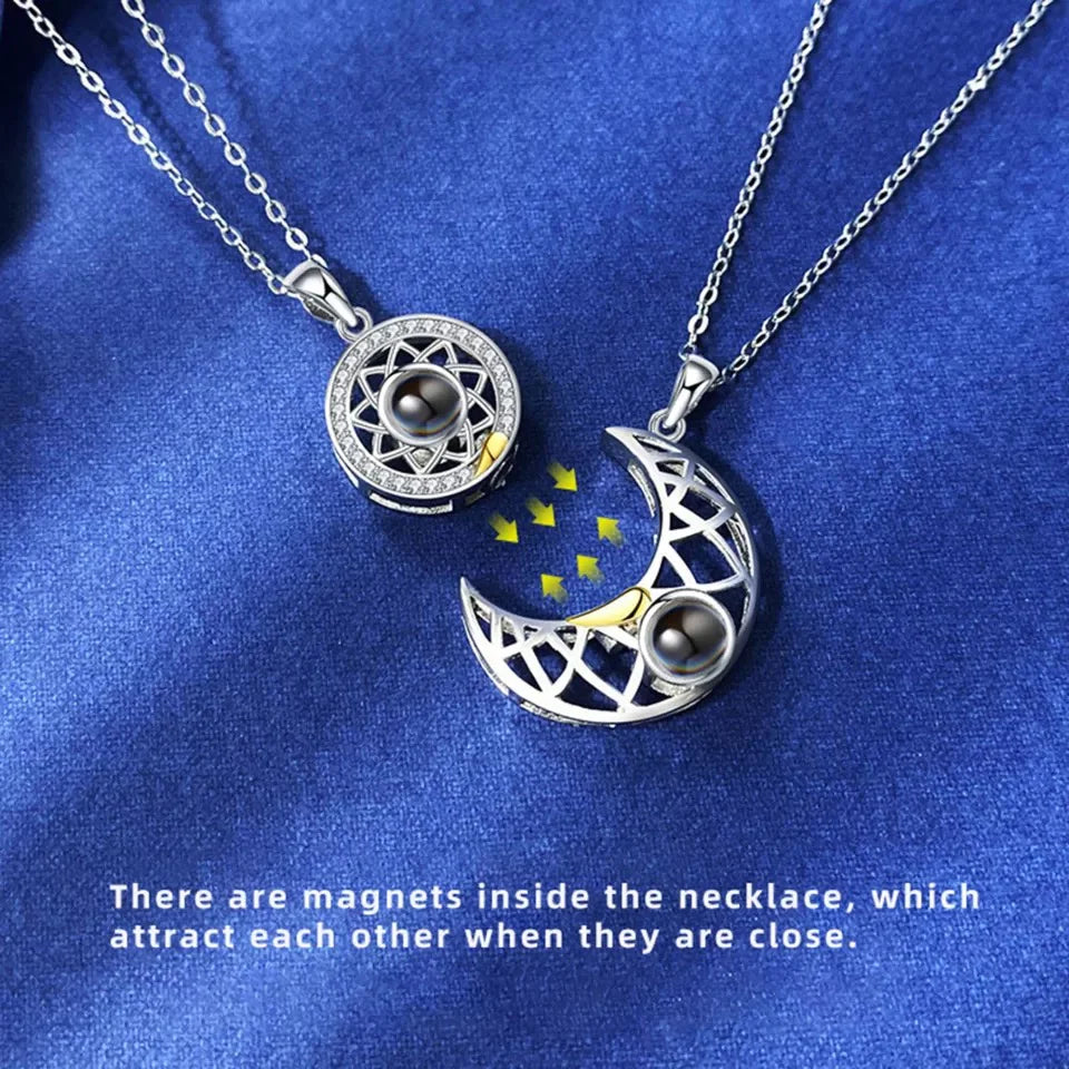 Collares Conexión Magnética Sol y Luna - TE AMO 100 Idiomas (AMBAS CADENAS)