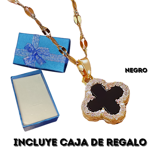 Collar Trebol 4 Hojas Negro+CAJAREGAL DP