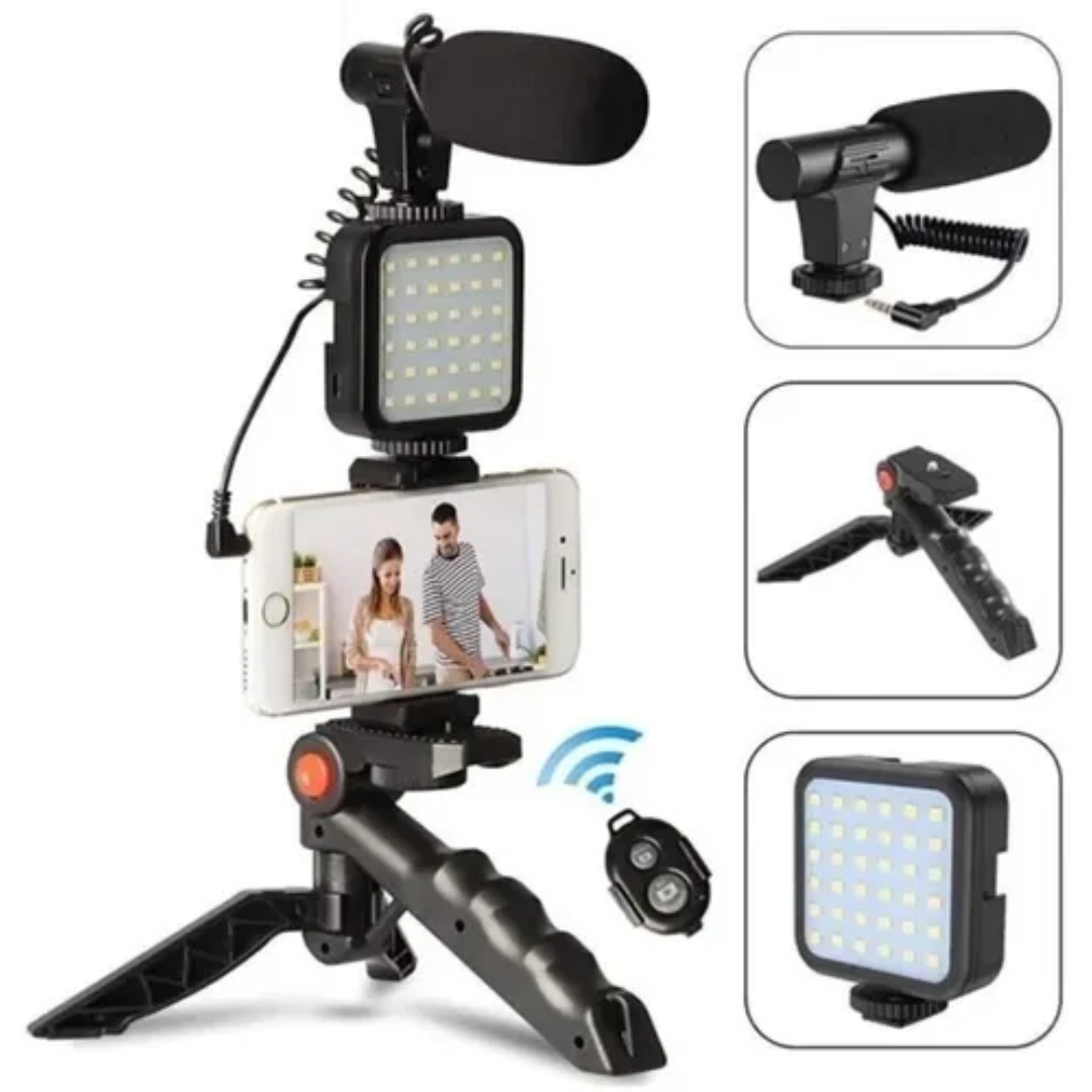 Estabilizador Soporte Celular Luz Led Micrófono